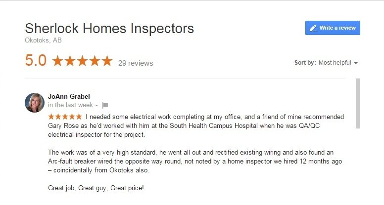 5 star review sherlock homes inspectors review electrical work