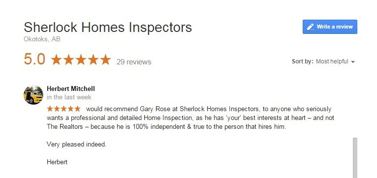 5 star review for an inspection by Gary Rose of sherlock homes inspectors